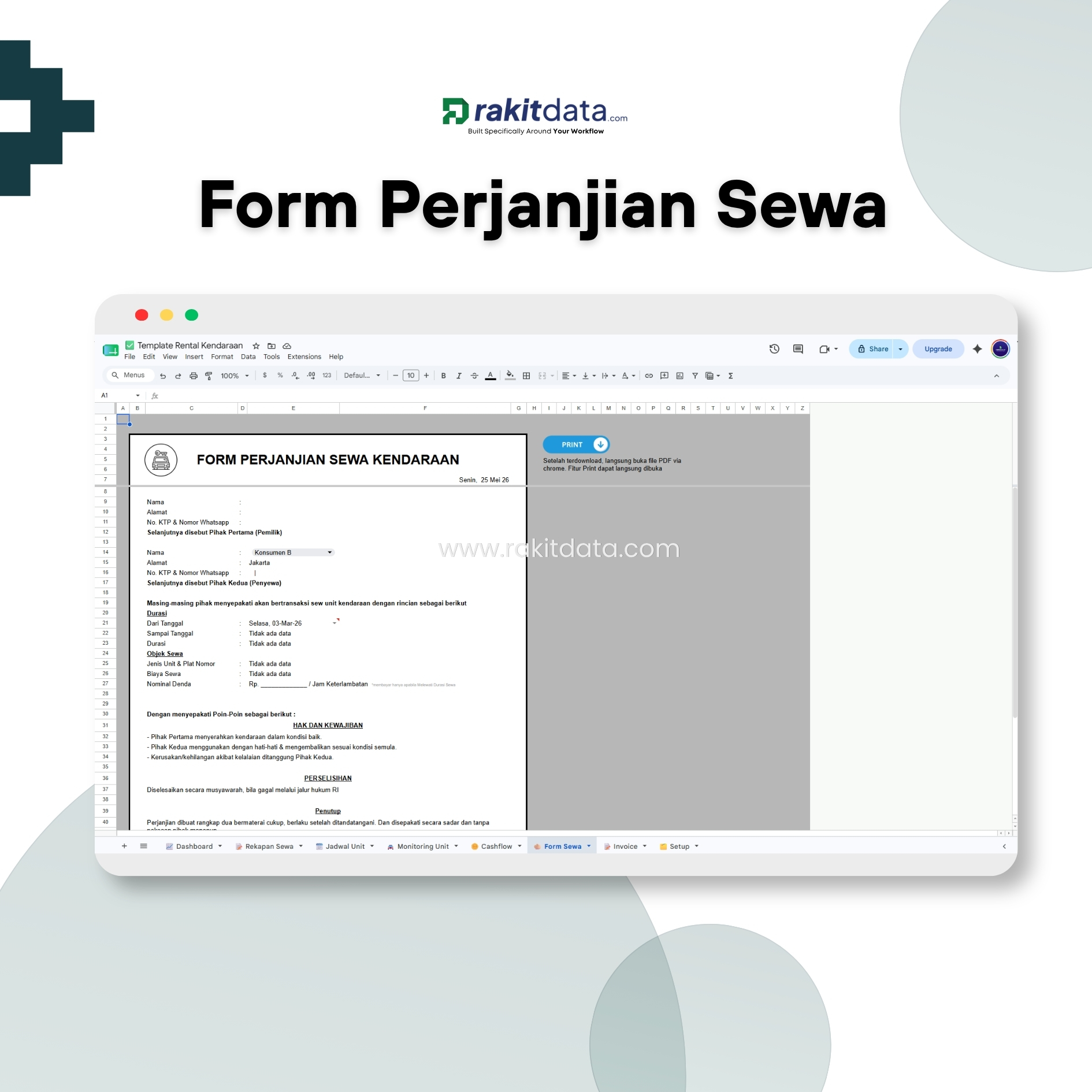 Form Perjanjian Sewa